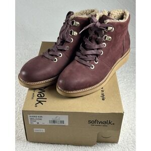 NIB Softwalk Wilcox Women's Lace Up Ankle Boots Wine Size 6.5M Side Zip Comfort